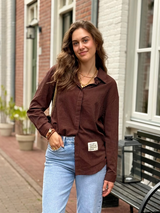 Blouse met embleem - bruin