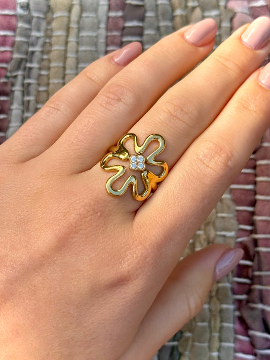 Statement bloemen ring - goud