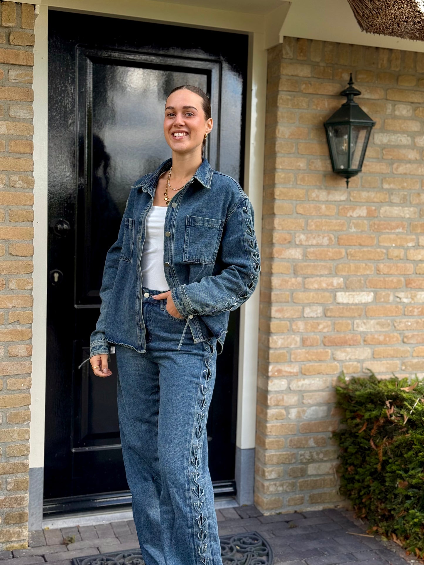 Denim blouse/jasje met veter