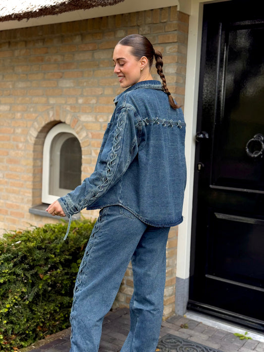 Denim blouse/jasje met veter