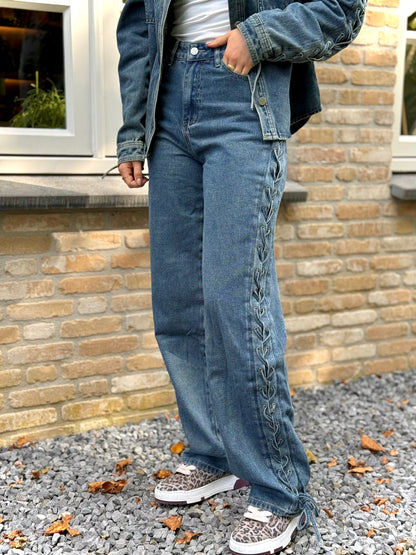 Mid waist - baggy jeans met veter