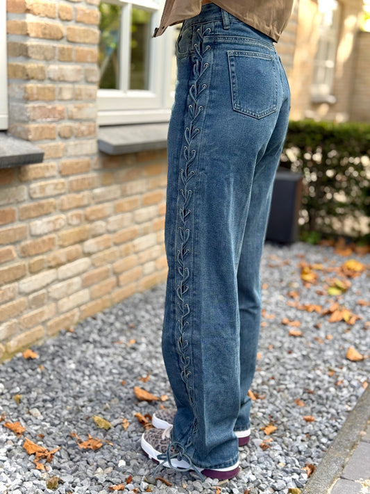 Mid waist - baggy jeans met veter
