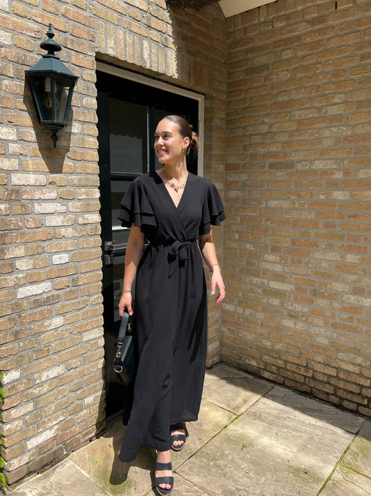 Flowy jurk met ceintuur - zwart