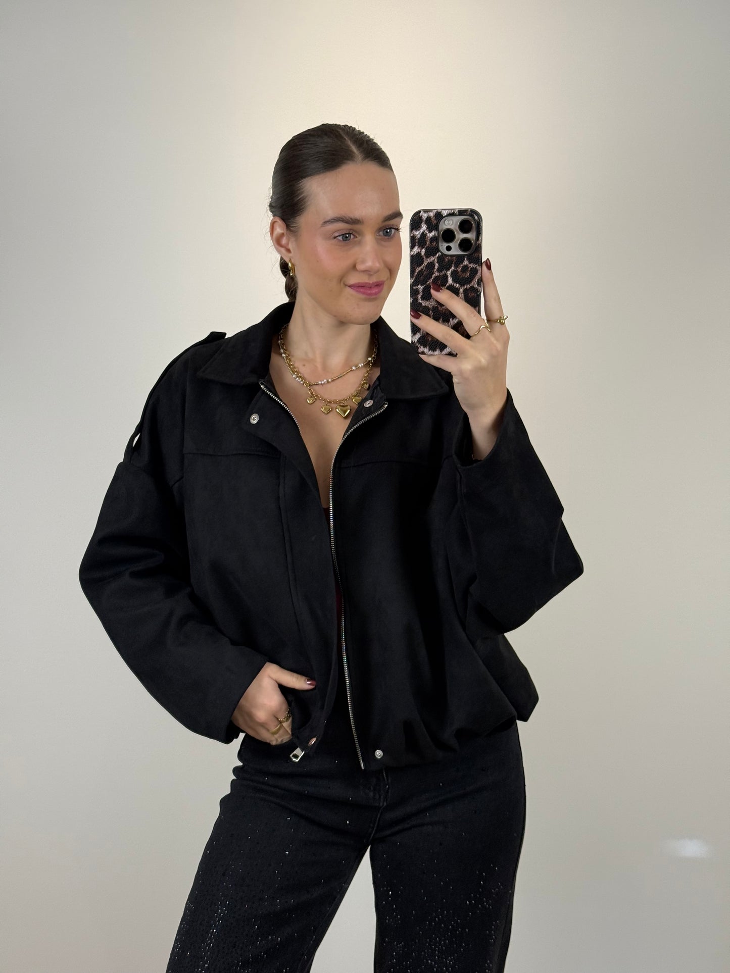 Suede bomber jasje - zwart