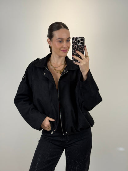 Suede bomber jasje - zwart