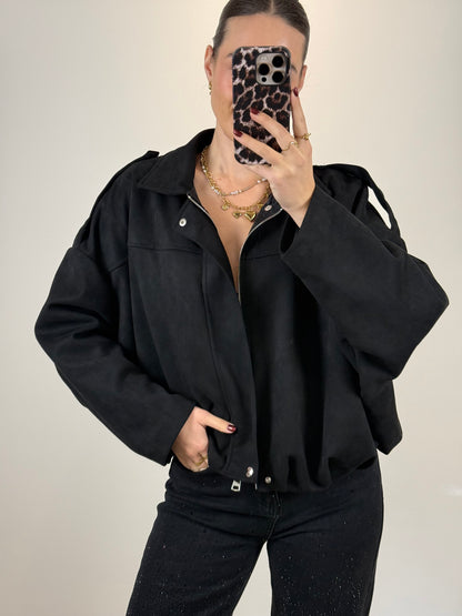 Suede bomber jasje - zwart