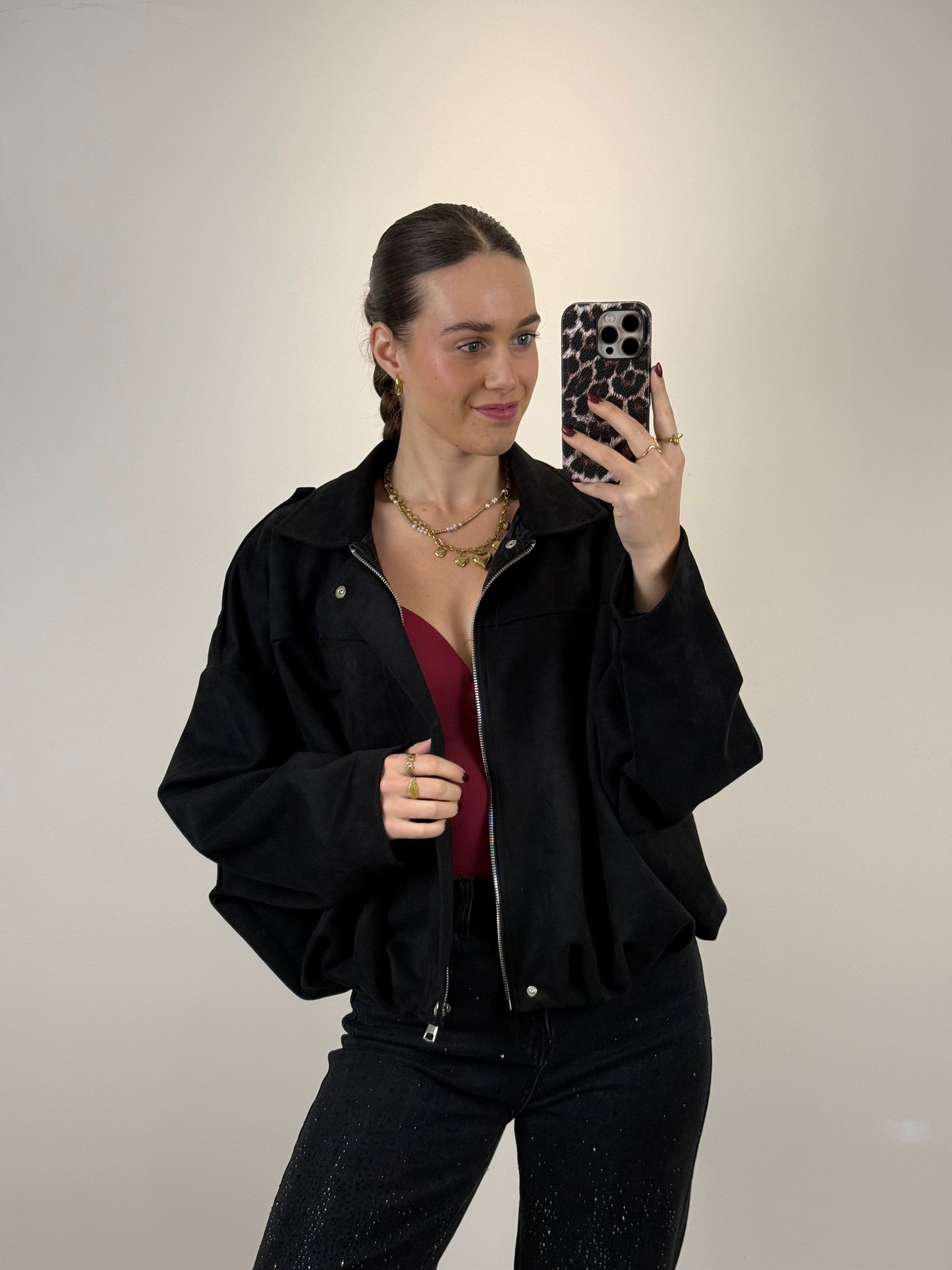 Suede bomber jasje - zwart
