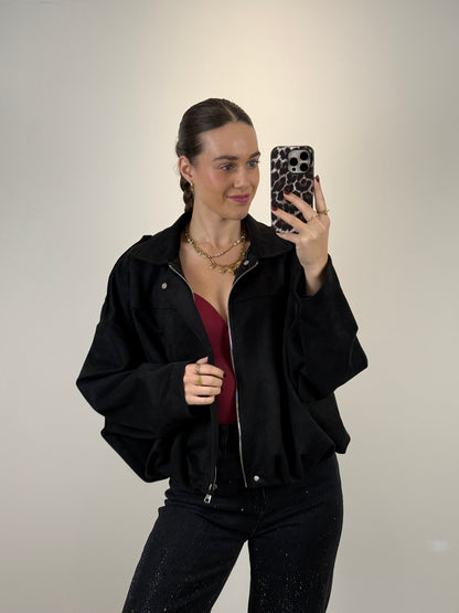 Suede bomber jasje - zwart