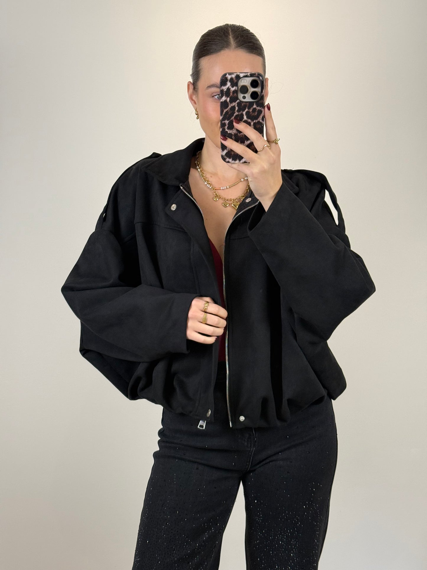 Suede bomber jasje - zwart