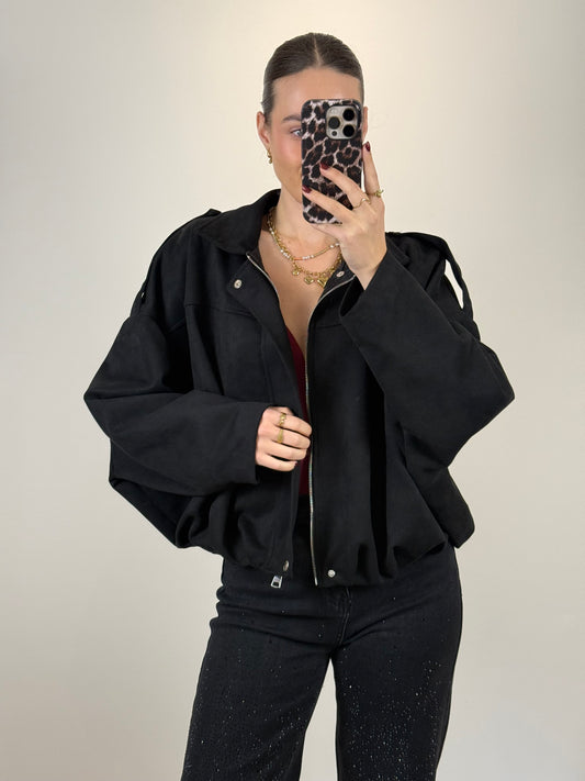 Suede bomber jasje - zwart