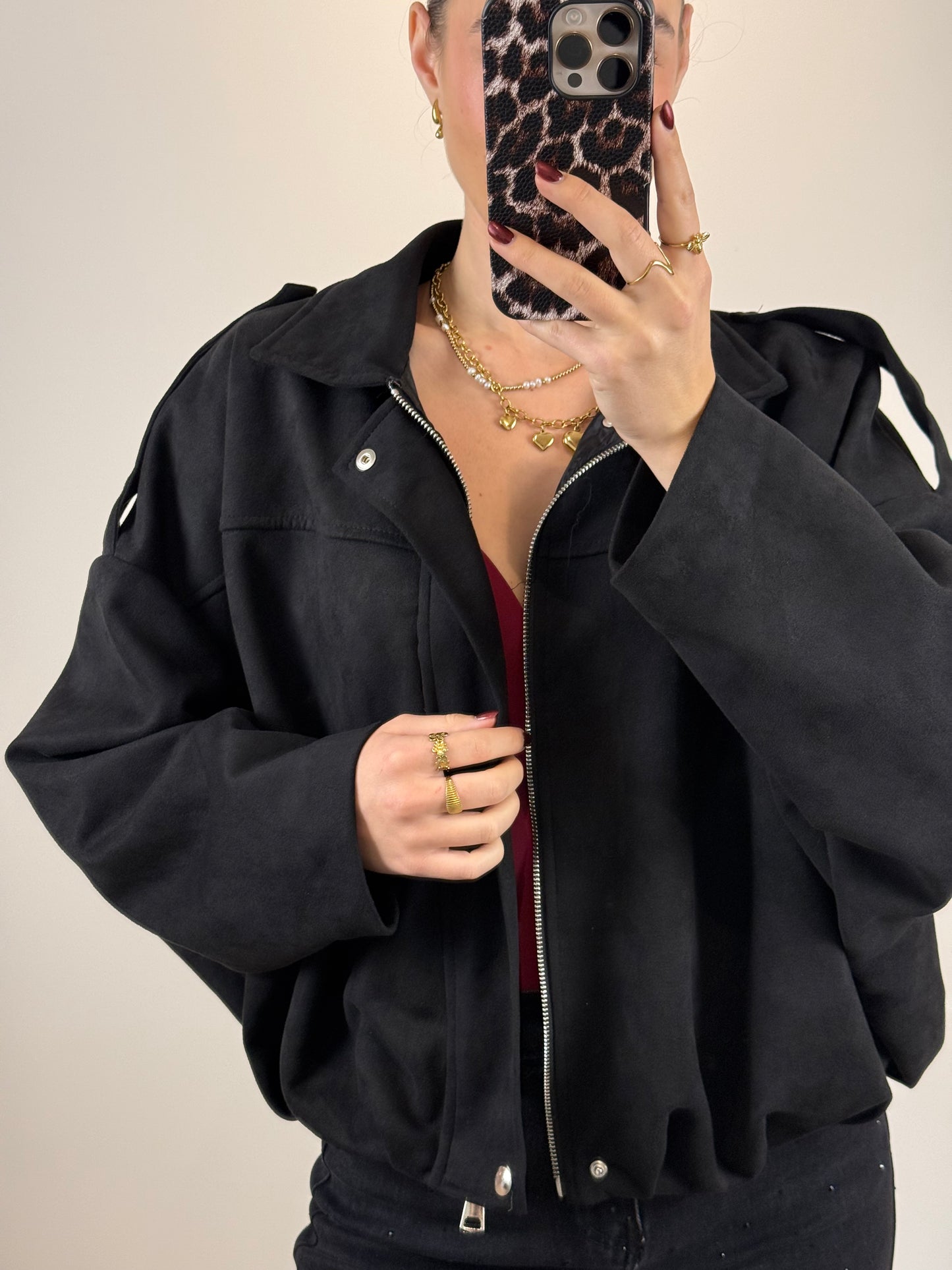 Suede bomber jasje - zwart