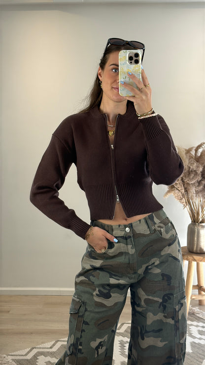 Top / vest met rits - bruin