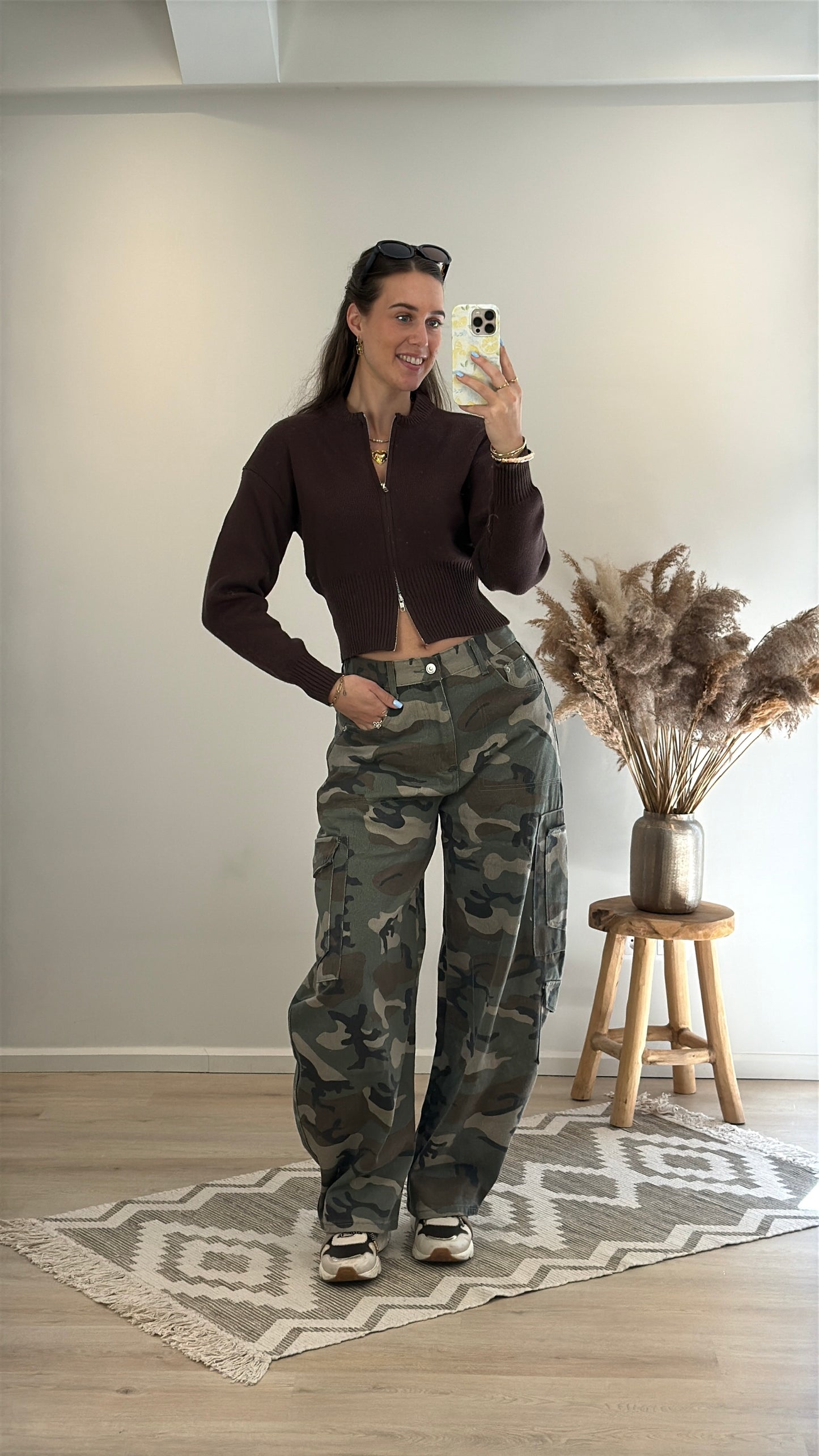 Top / vest met rits - bruin