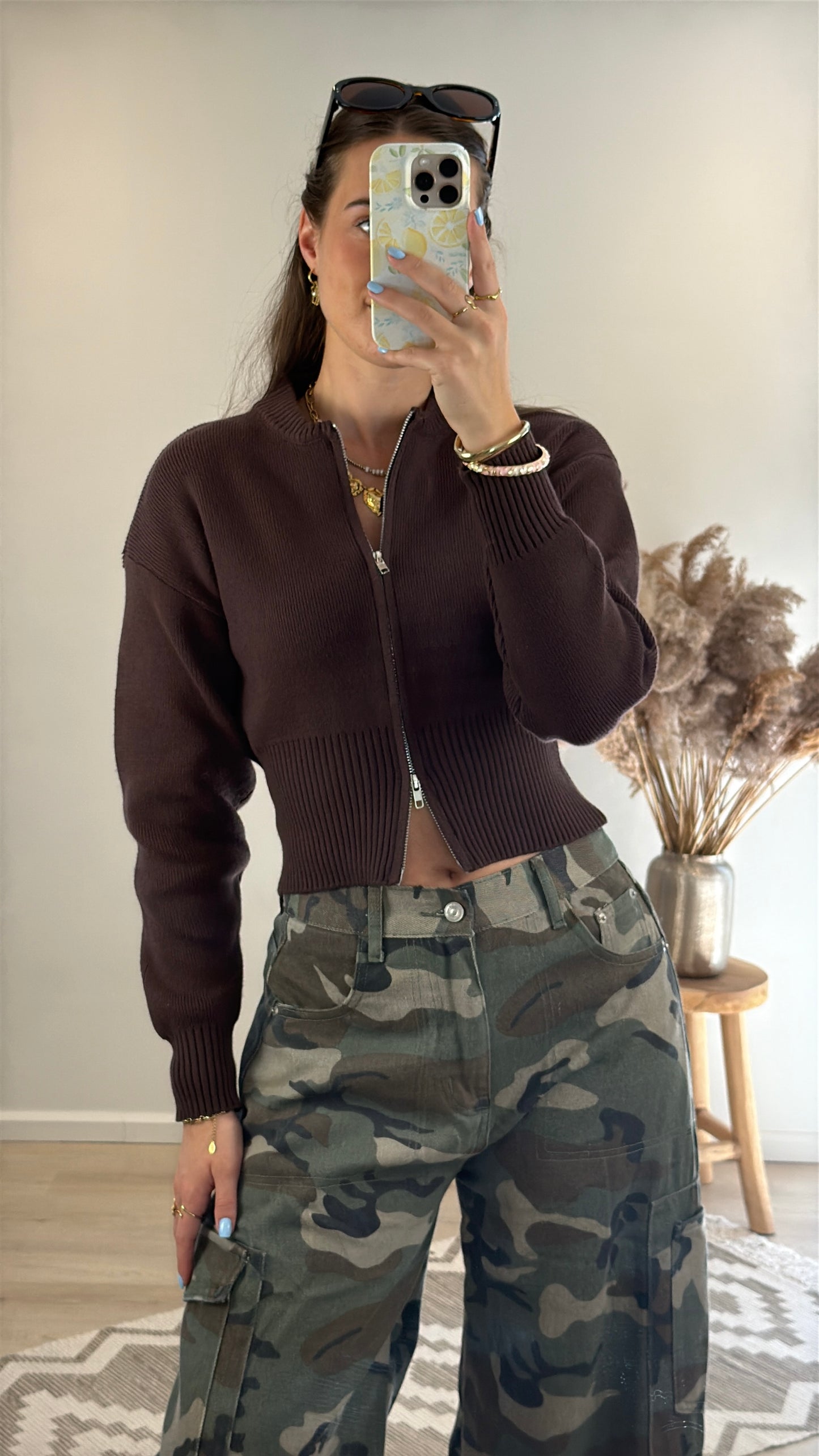 Top / vest met rits - bruin