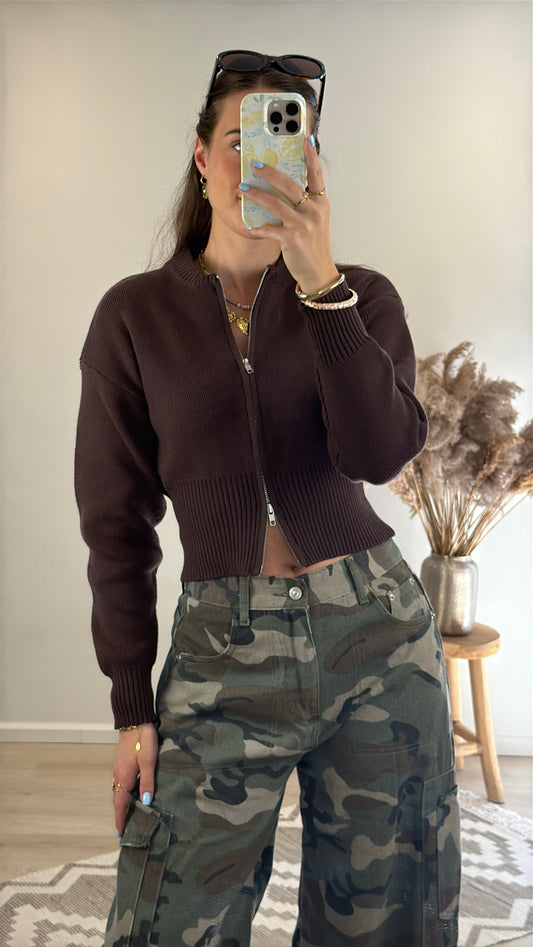 Top / vest met rits - bruin