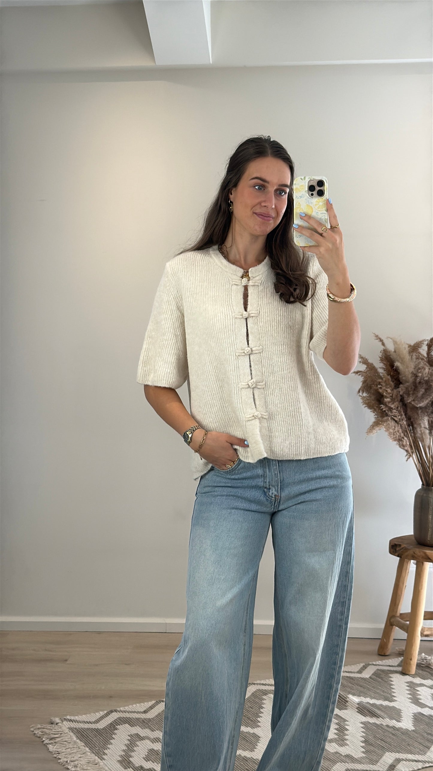 Cozy mandarin top - beige