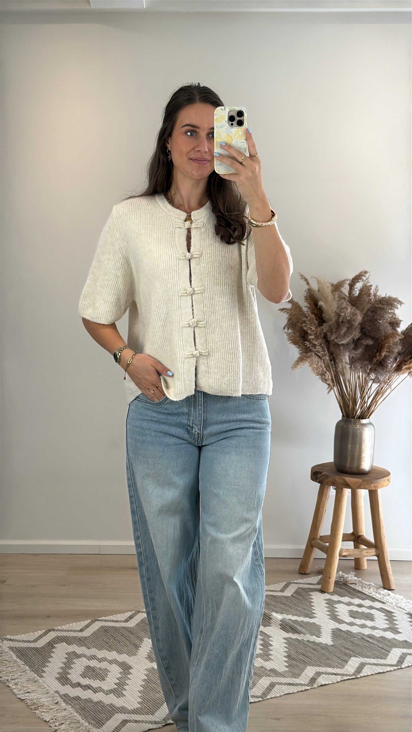 Cozy mandarin top - beige