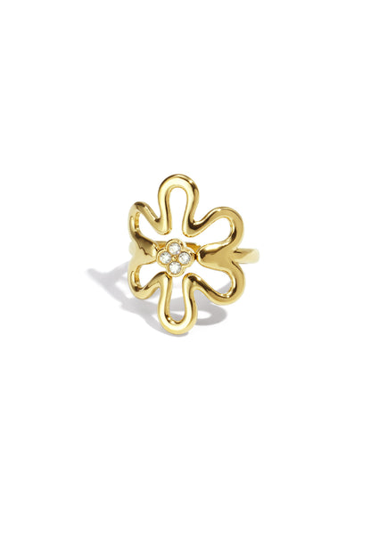 Statement bloemen ring - goud
