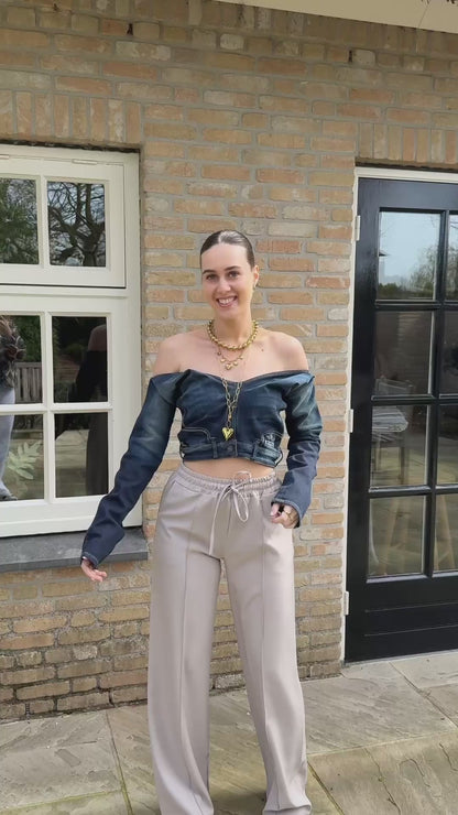 Handgemaakte off-shoulder top - denim