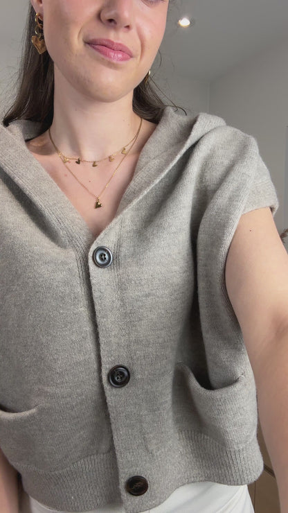 Spencer top/vest met capuchon - taupe