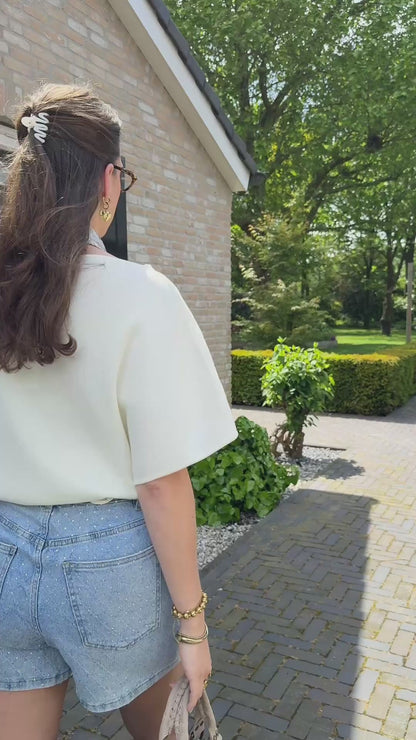 Stretch broekrokje met strass - denim