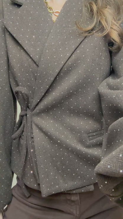 Strik blazer met strass steentjes - bruin