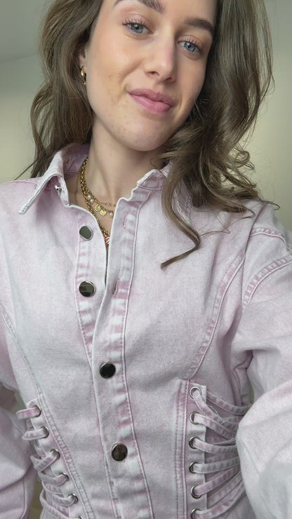 PRE-ORDER Getailleerde denim blouse - roze (wordt 18 feb verzonden)