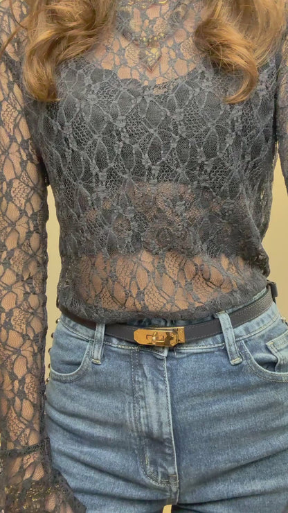 High waist - wide leg jeans met studs - denim