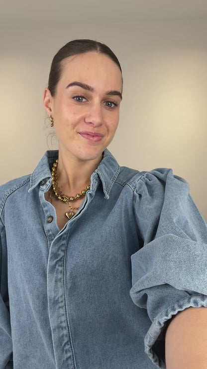 Blouse met pofmouw - denim