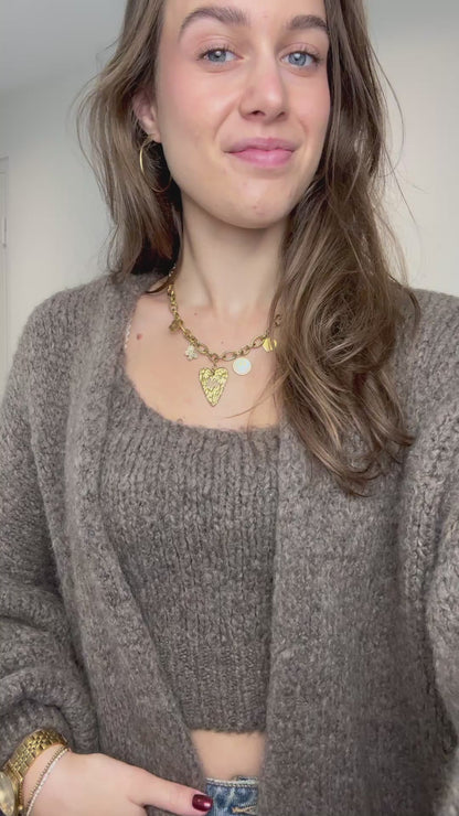 Gebreide set top en vest - taupe
