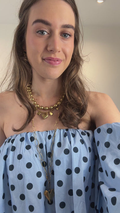 Off-shoulder polkadot top - blauw