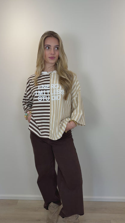 Gestreept studio shirt - beige