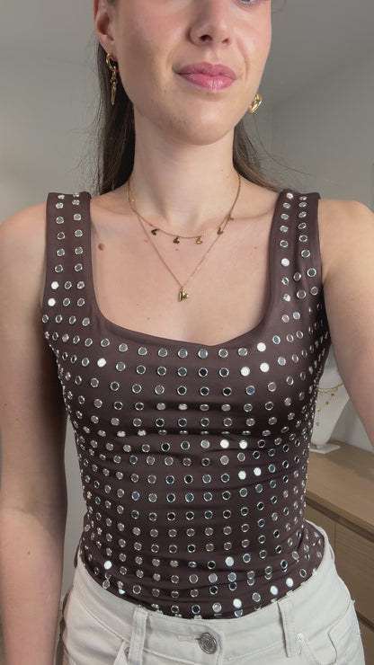 Body met spiegel studs - bruin