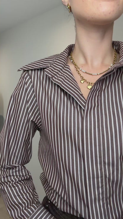 Gestreepte blouse met strik - bruin