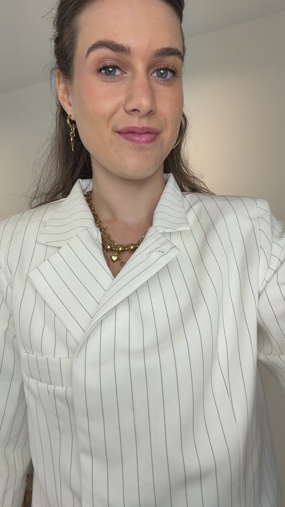 Front split blazer - wit met krijtstreep