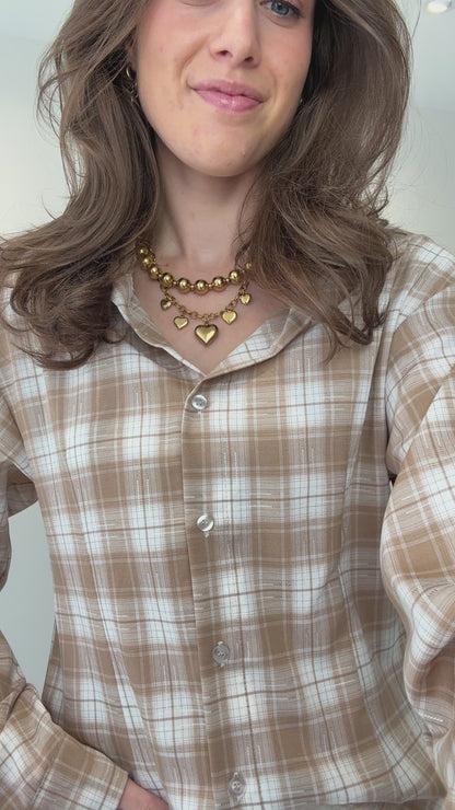 Getailleerde ruit blouse - beige