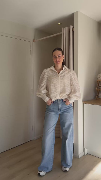 Mid waist - wide leg stretch jeans - denim