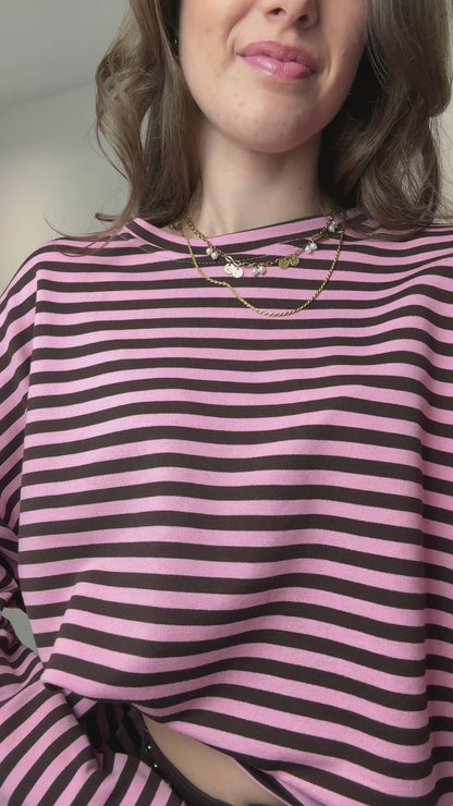 Gestreept shirt - bruin/roze