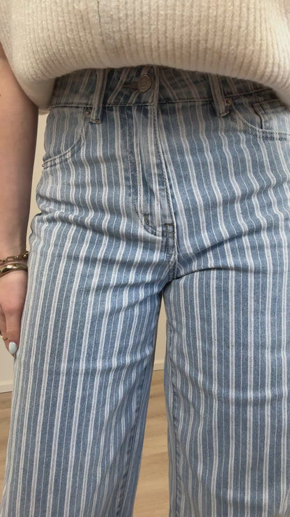 High waist - wide leg stretch jeans met streepjes - denim