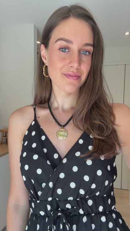 Lange polkadot jurk - zwart