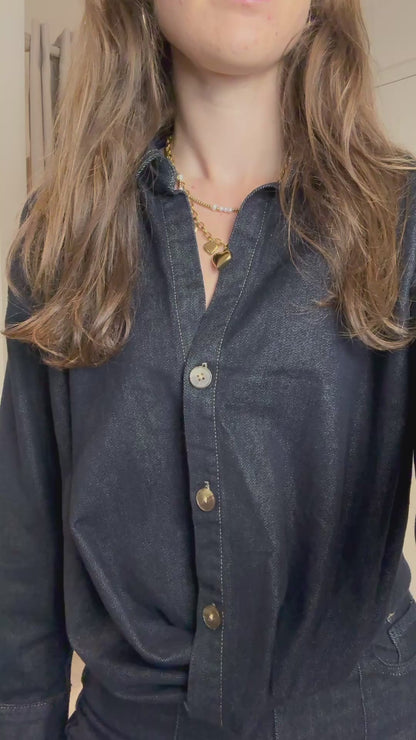 Geknoopte stretch blouse - dark denim