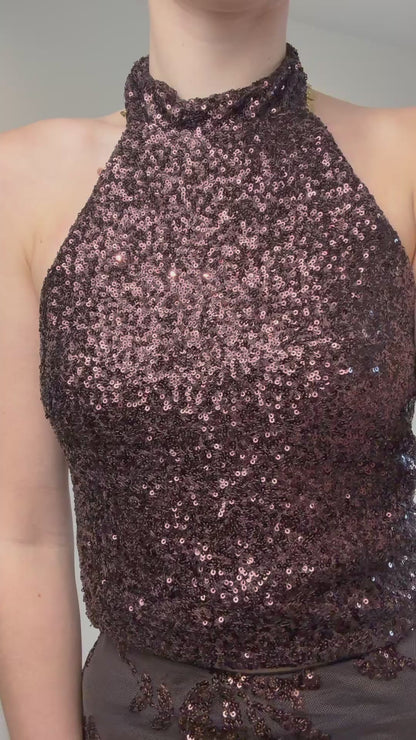 Glitter halter top - bruin