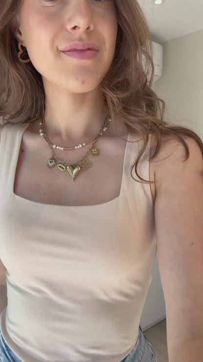 Basic top met vierkante hals - beige