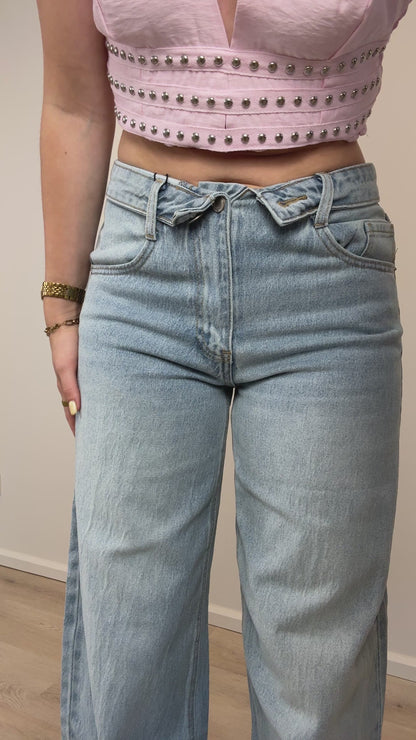 Mid waist - balloon stretch jeans met omslag - denim