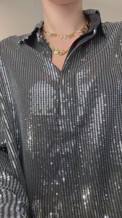 Pailletten blouse - zwart