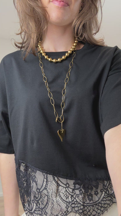 Shirt met kant - zwart