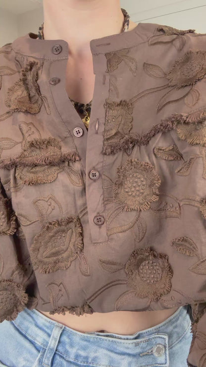 Blouse met bloemen - bruin
