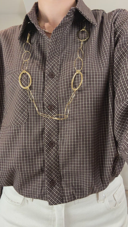 Geruite blouse met elastiek - bruin