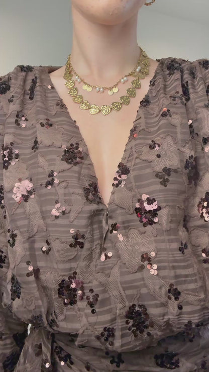 Glitter overslag jurkje - bruin