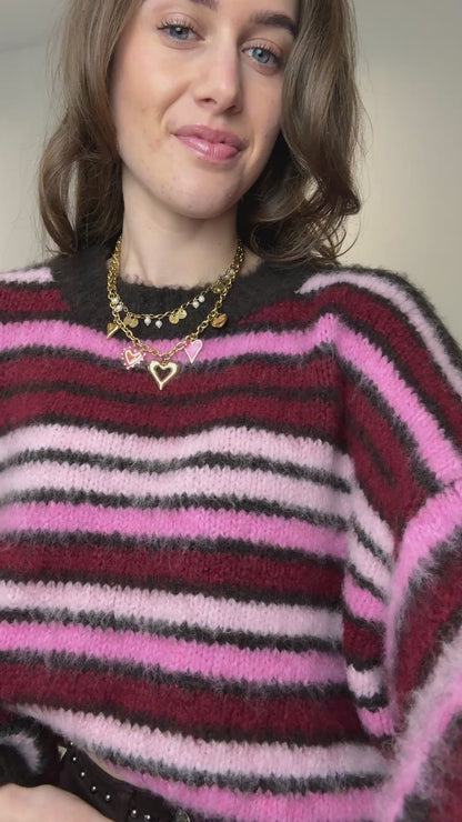 Gestreepte trui - bruin/roze/bordeaux